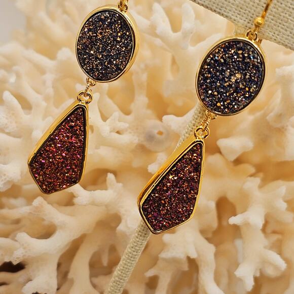 Natural Druzy Gold Filled Drop Earrings **2 Colors Avail.*** - Picture 7 of 9